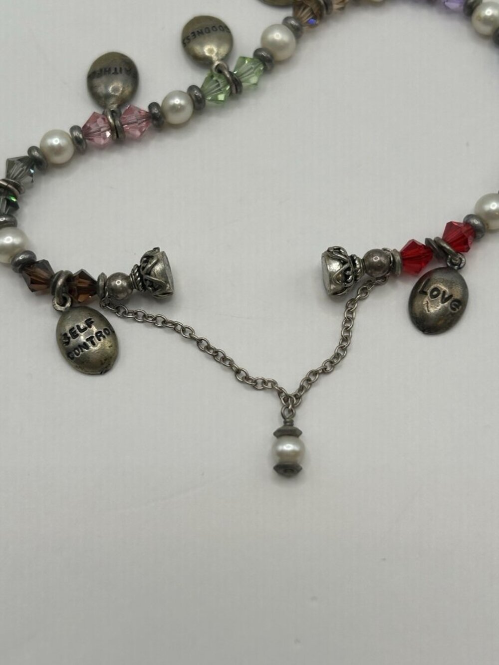 Sterling Silver Faith Charm Bracelet Pearls Beads Magnetic Clasp Safety Chain - Picture 6 of 15